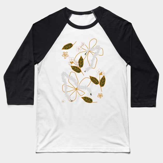 Jasmine Flower Hair Garland Gajra Pattern On Black Background Baseball T-Shirt by panco
